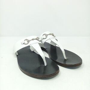 Gucci 37 Marcy horse bit thong sandals white leather flip flops flats